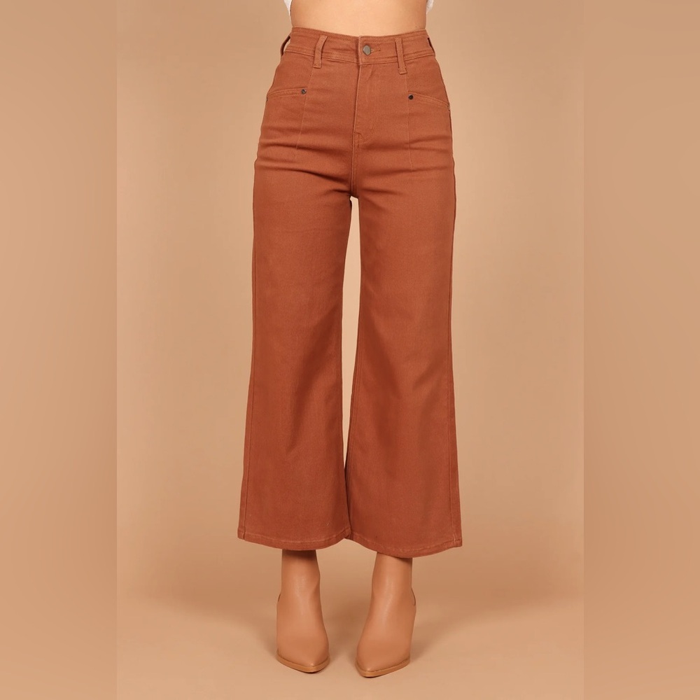 Petal + Pup | Georgette High-Rise Wide Leg Jeans in Rust Brown | Size XS
